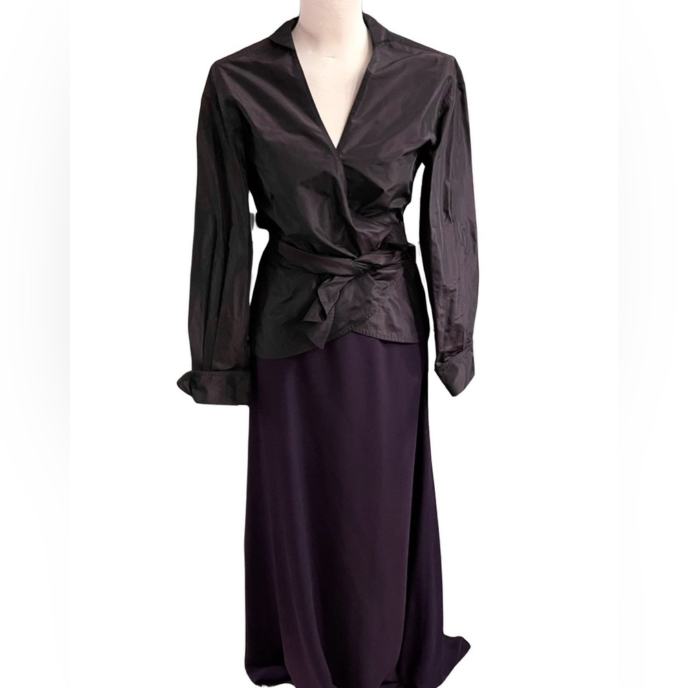 Vintage Rizik Bros Douglas Hannant Wrapped Satin Blouse & Skirt Plum Eggplant 10